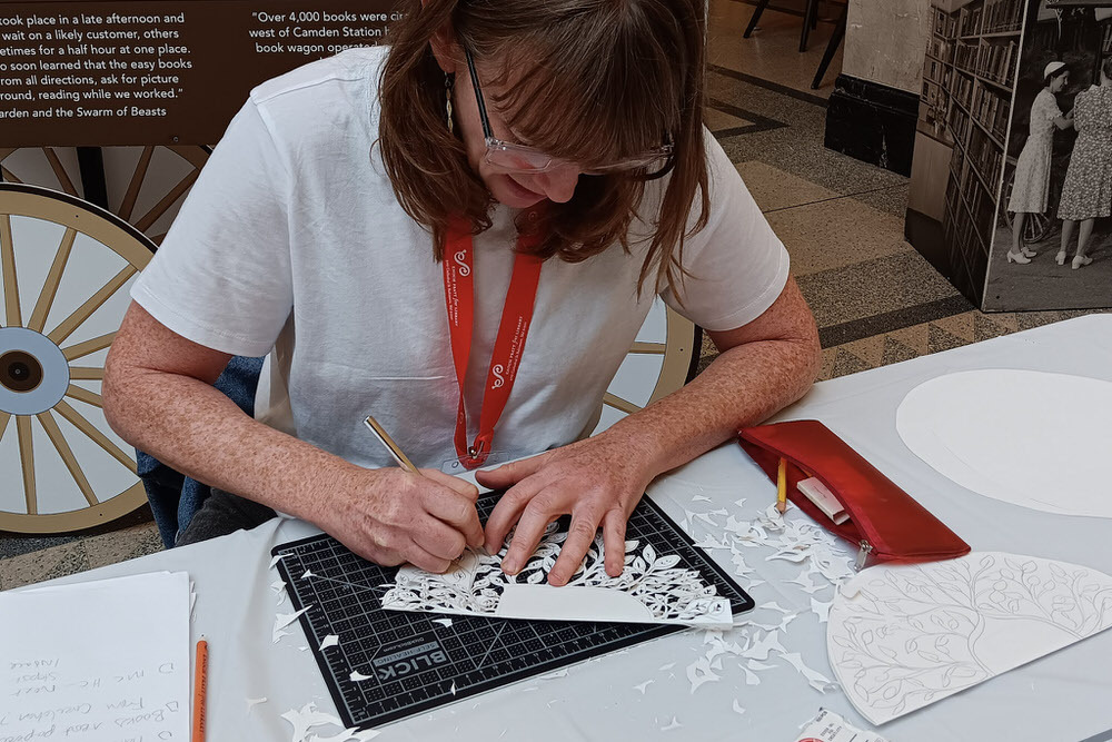 Annie Howe, artist at work at the Central Library