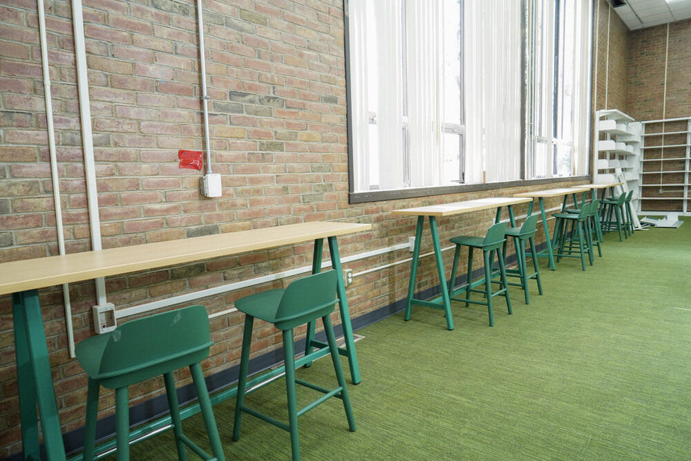 Brooklyn branch renovations, showing table walls and chairs, fall 2025