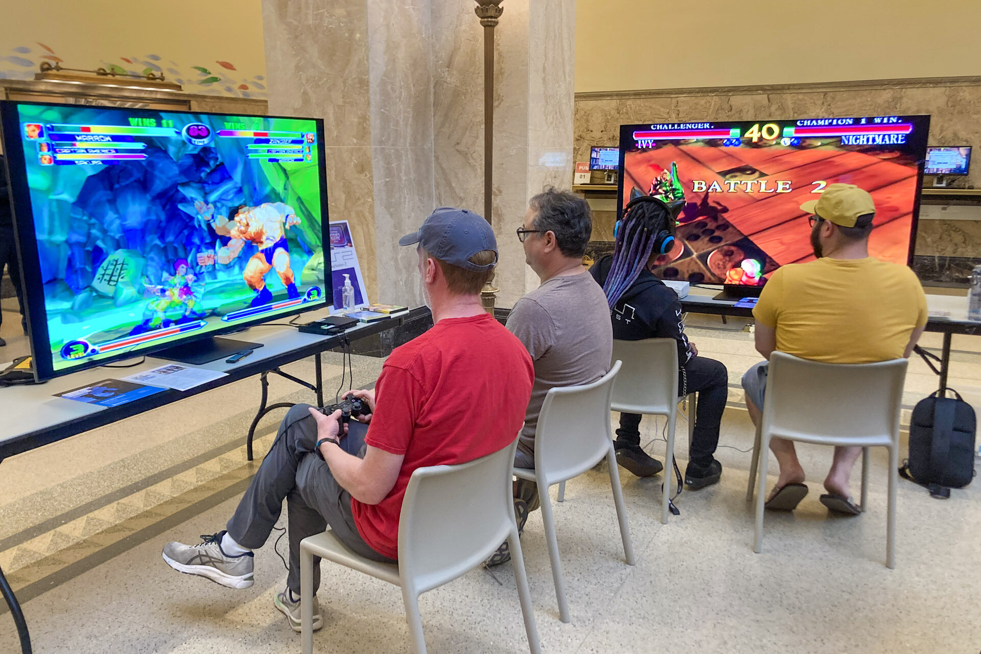 Final Fridays event at the Central Library - retro gaming night with big screens