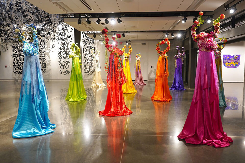 Hoesy Corona's artistic dresses on display in a gallery