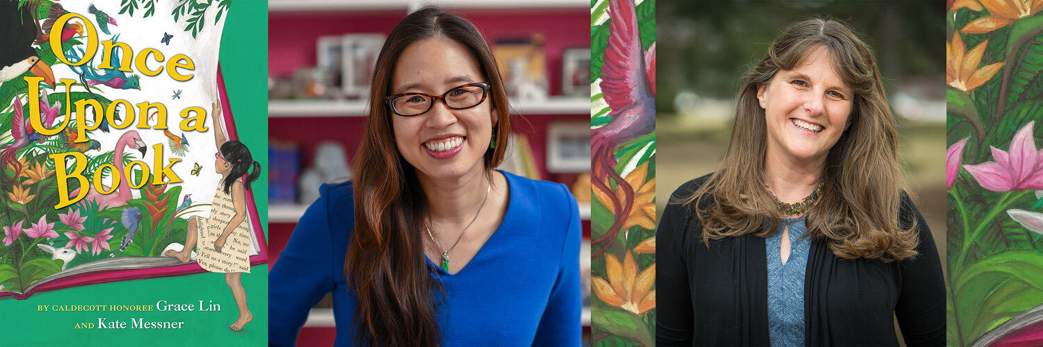 Once Upon a Book by Grace Lin and Kate Messner - cover artwork and author photos