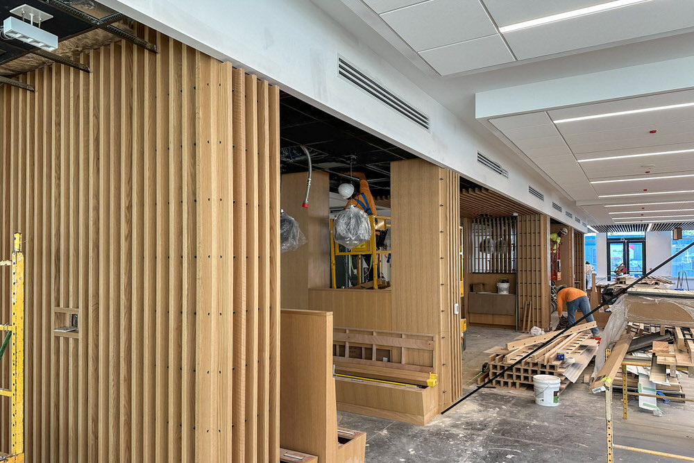 Johnston Square renovations with  wooden wall supports and window