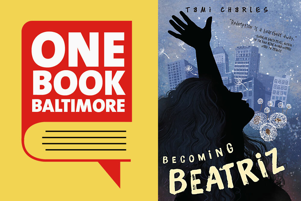 One Book Baltimore logo and Becoming Beatriz book