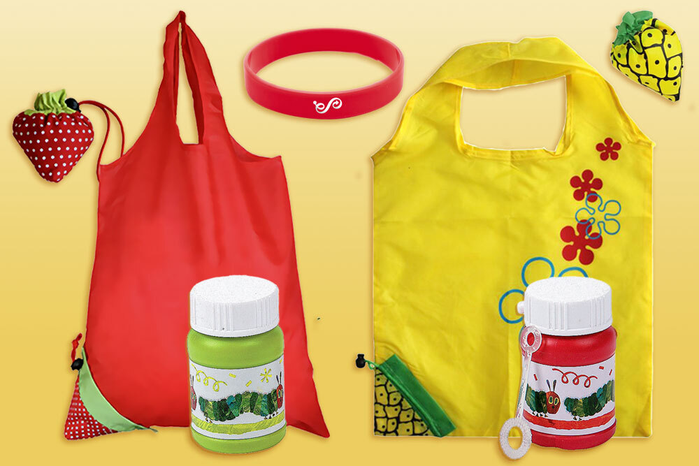 Summer Break Kit - 2022 giveaways may include foldable fruit bags, a Pratt logo bracelet, and bubbles