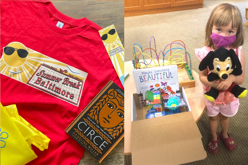 Summer Break Baltimore 2022 - photos of free kits for adults and a toddler