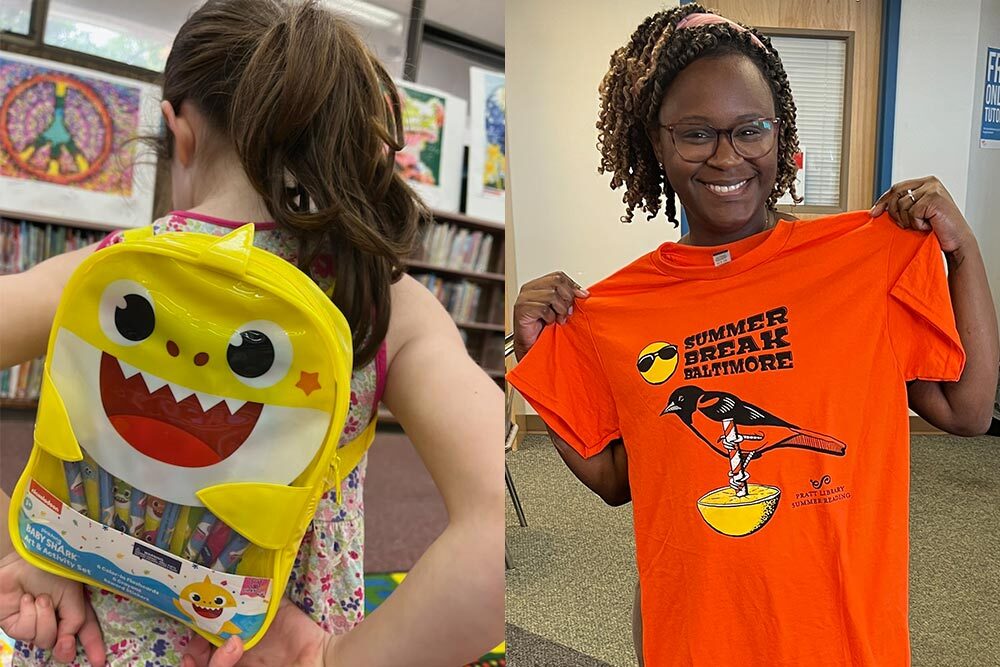 Summer Break Baltimore 2023 photos - backpack prize and shirt