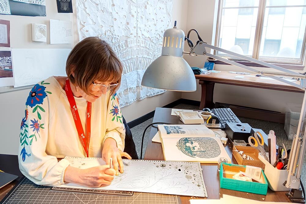 Artist in residence Annie Howe in the studio.