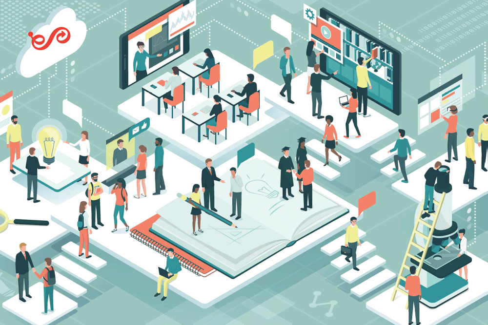 busy people illustration with Pratt Library logo