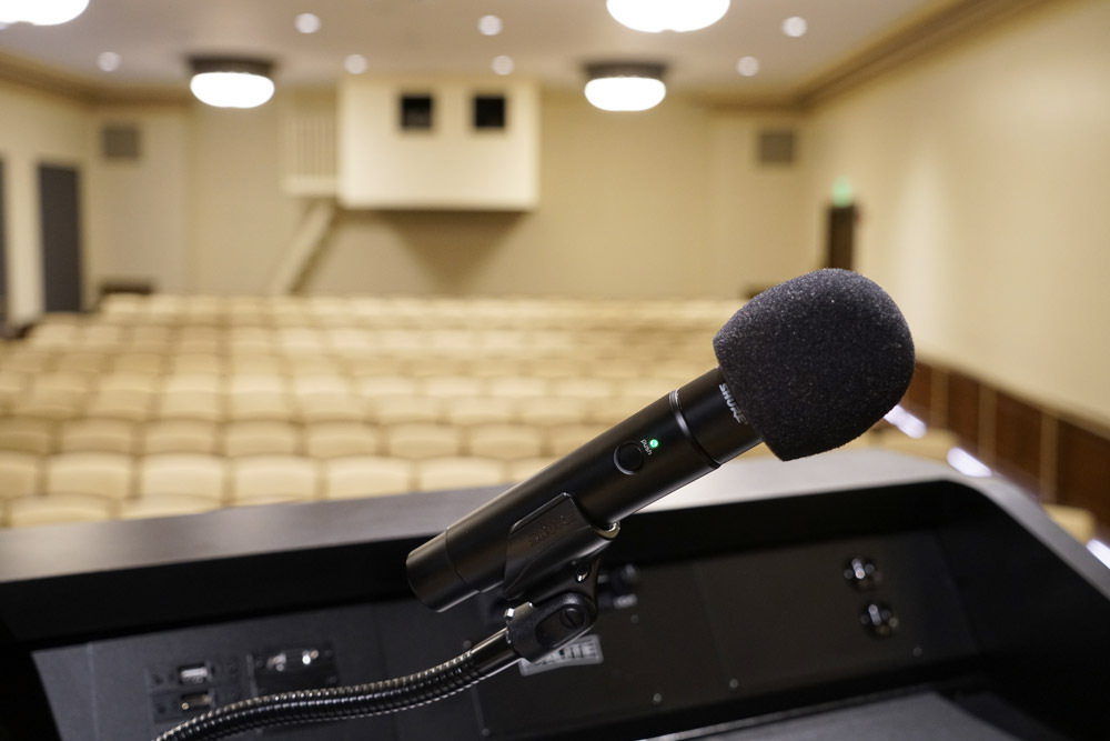 Wheeler Auditorium at Central Library - speaker's point of view with microphone closeup at the podium