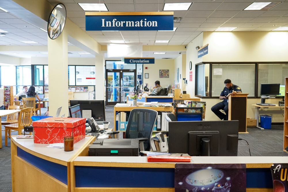 Cherry Hill Information desk and entrance in the background