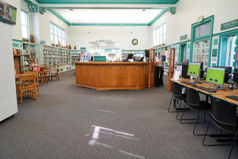 Forest Park - Check Out desk and Adult section sign