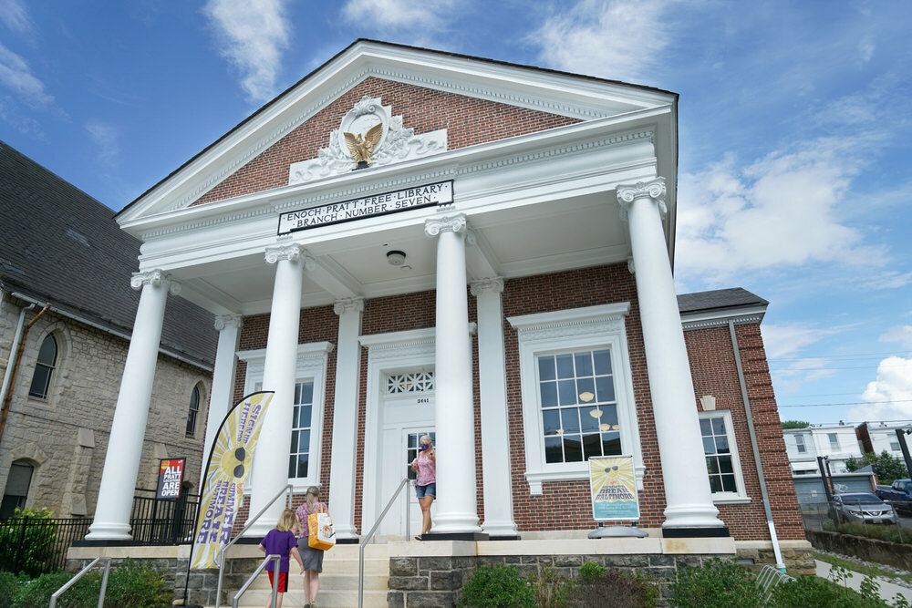 Hampden branch library exterior, summer 2021