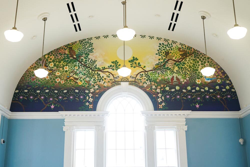Hampden inside detail - mural art above a window archway