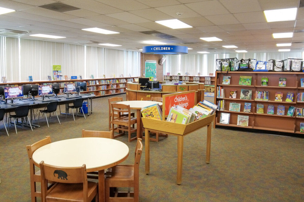 Northwood Branch interior with Children's sign and furniture