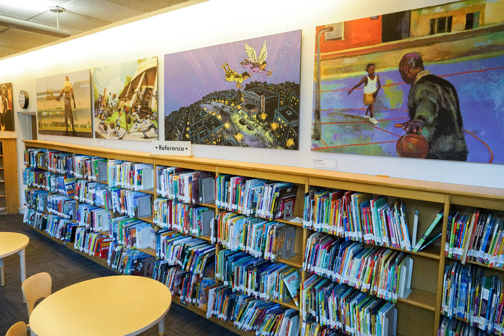 Pennsylvania Avenue reference books and artwork on walls