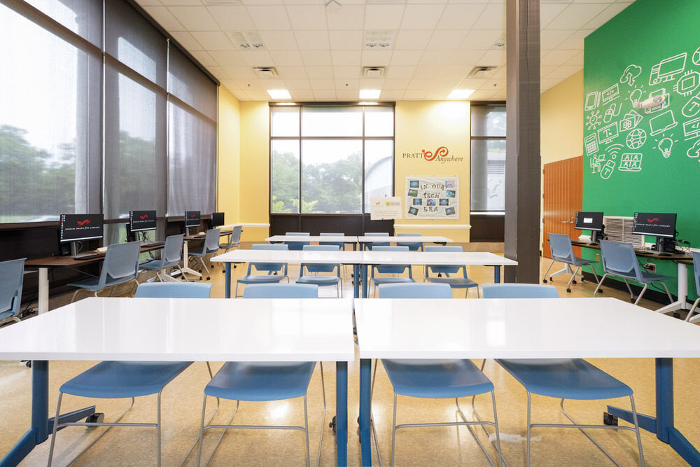 Rita Church Technology Lab - tables and chairs up close