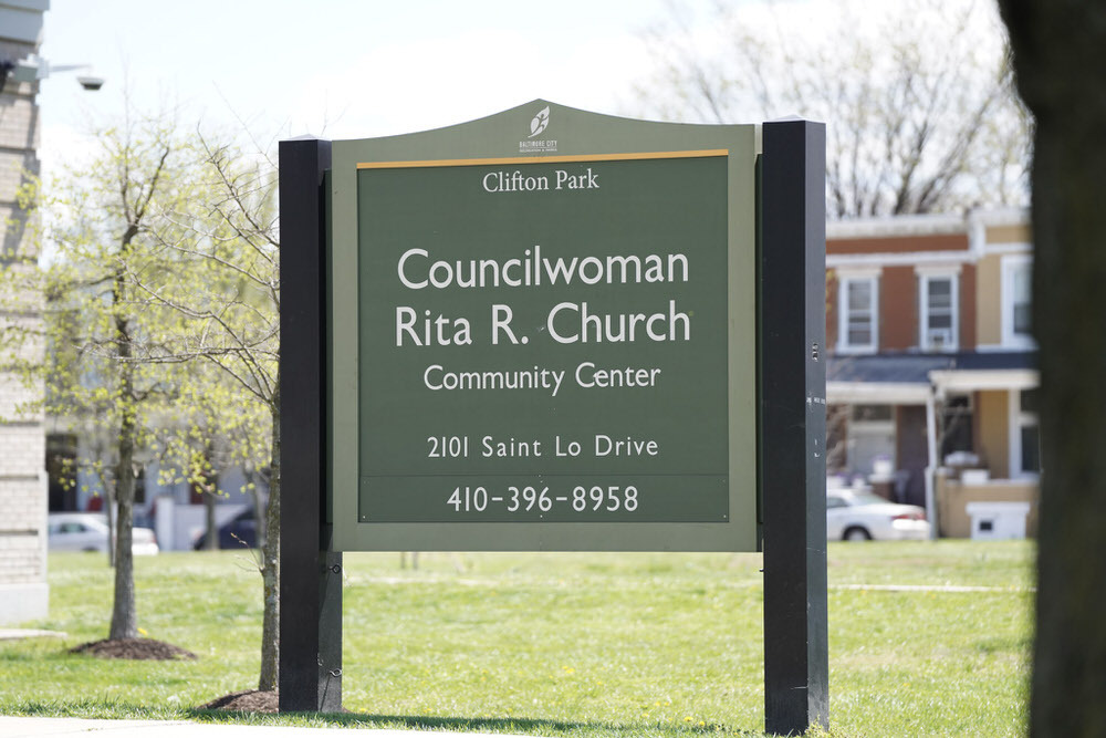 Councilwoman Rita R. Church Community Center sign closeup